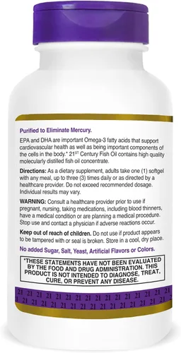 Vista 6 de 21st Century Aceite de pescado 1000 mg, cápsulas blandas, 120 unidades Aceite de pescado omega-3 con 300 mg de EPA y DHA, apoyo para la salud