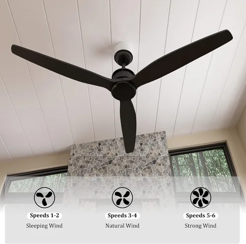 Vista 5 de Ventilador de techo para interiores de 60 pulgadas con control remoto, ventiladores de techo de madera para exteriores, motor reversible silencioso