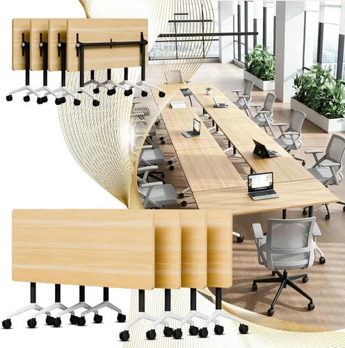 Vista 15 de Mesa de conferencia plegable con ruedas, mesa de entrenamiento abatible de W-nogal