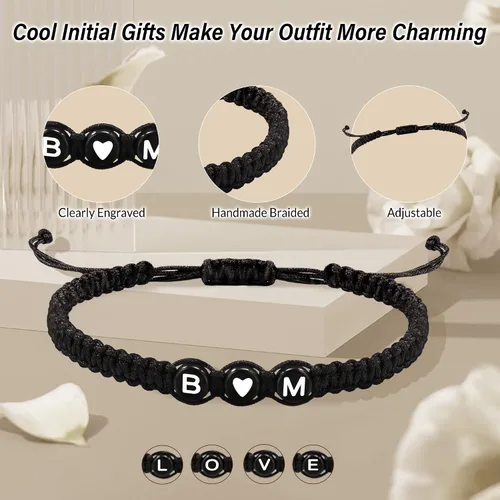Vista 3 de Pulseras con iniciales para mujeres y hombres, regalos para novia, novio, pulseras de letras "I Love You", regalos para ella, él, mejor amigo