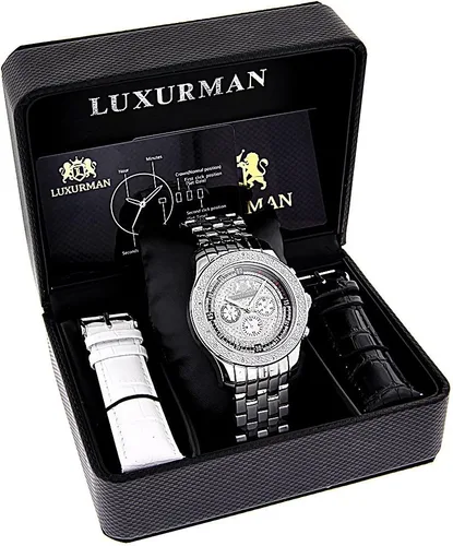 Vista 4 de LUXURMAN Relojes de diamantes para hombre reloj Raptor con diamantes genuinos para hombre, caja de acero inoxidable de 0.25 ct, ACERO, Cronógrafo