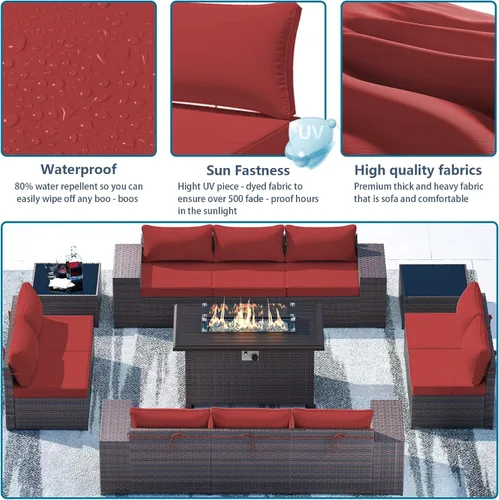 Vista 3 de Gotland Fundas de repuesto para cojines de patio, fundas de cojín para exteriores, funda impermeable para asiento de silla para sofá, muebles Rojo