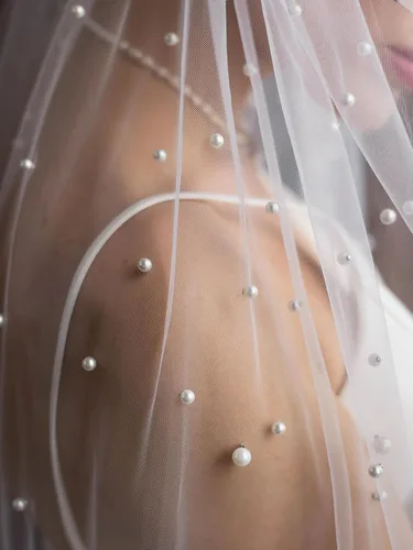 Vista 5 de Velo nupcial de la boda de la perla de la longitud de los dedos de 1 nivel para mujer con peine X01