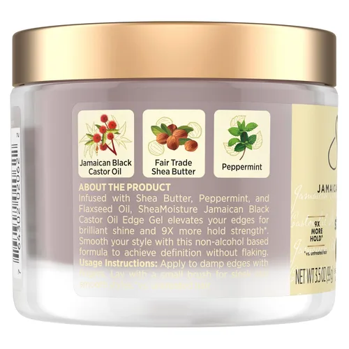 Vista 2 de SheaMoisture - Gel de sujeción fuerte con control de bordes y aceite de ricino negro jamaicano que mantiene los bordes en su lugar, sin escamas