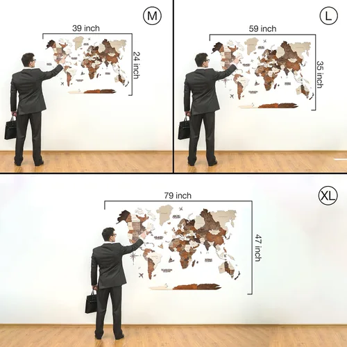 Vista 6 de Mapa del mundo de madera 3D, decoración de la casa, sala de estar, arte de pared 3D para el hogar, oficina, decoración de pared de madera, mapa