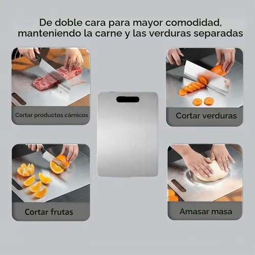 Vista 4 de 3 piezas de tabla de cortar de acero inoxidable, tabla de cortar de metal para cocina, de doble cara, resistente al óxido, duradera, perfecta