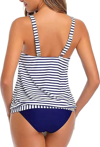 Vista 2 de Yonique Trajes de baño estilo tankini con blusón para mujer, de dos piezas, ajuste holgado, sencillo y estampado floral.