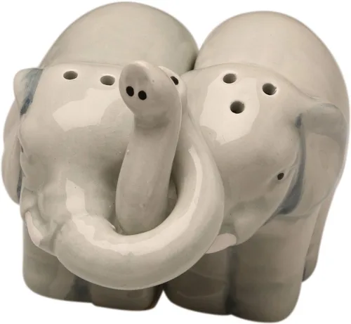 Vista 3 de Abbott Collection Hugging Elephants - Juego de salero y pimentero, cerámica, gris (3.5 pulgadas de largo)