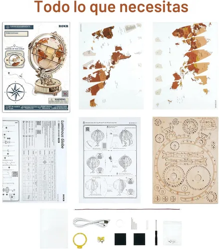 Vista 6 de ROKR Rompecabezas de madera 3D para adultos, globo iluminado con soporte, 180 piezas de rompecabezas 3D, kit de modelo LED integrado, regalos