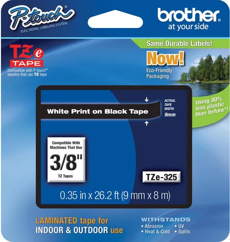 Vista 89 de Brother - Cinta laminada TZe135, 1/2 pulgada, blanco sobre transparente