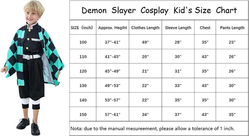 Vista 7 de Conjunto de disfraz de cosplay de anime, traje de Demon Slayer uniforme completo para niños y niñas
