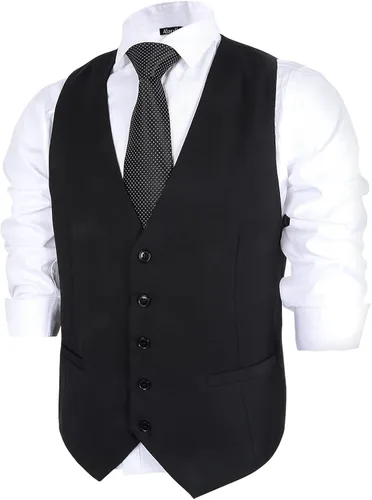 Vista 3 de Alizeal Chaleco clásico de color sólido para hombre, chaleco de esmoquin de ajuste regular para boda