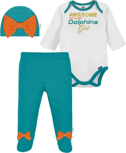 Vista 8 de NFL Conjunto de enterizo, pantalón con pies y gorro de 3 piezas para bebé niña