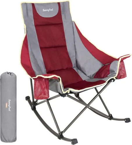 Vista 24 de SUNNYFEEL Silla Mecedora de Camping Paquete de 2, Silla Plegable de Jardín Extragrande para Exteriores con Bolsillo, Resistente