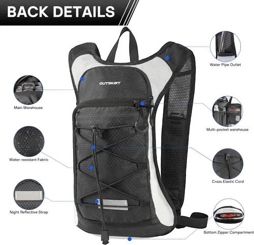 Vista 3 de OUTSKIRT Hydration Backpack with 2L Water Bladder, Lightweight and Breathable Running Hydration Pack, Water Backpack for Hiking, Cycling, Trail