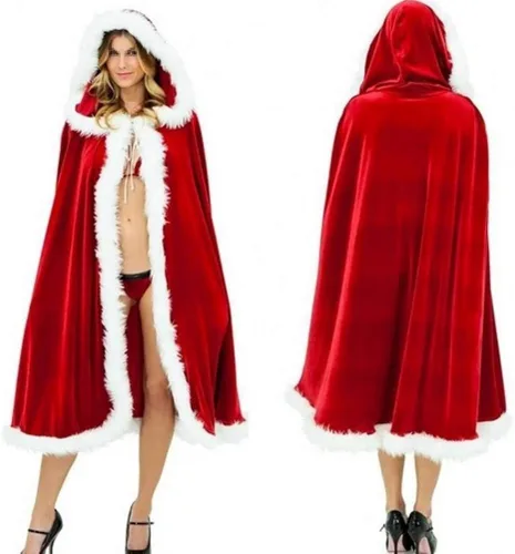 Vista 2 de TINKSKY Capa de Navidad con capucha de la Sra. Santa Claus, disfraz de cosplay para fiesta, talla L, rojo