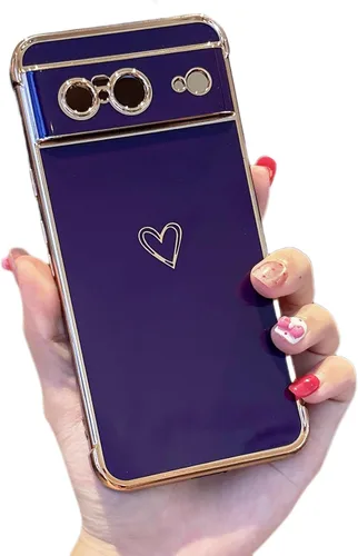 Vista 52 de ZTOFERA Funda diseñada para Google Pixel 7a, bonito diseño de corazones de amor con borde chapado y protección de lente de cámara, para Google Pixel