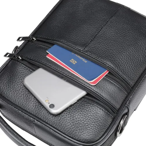 Vista 6 de Hebetag Bolso bandolera de cuero pequeño para hombres y mujeres, para viajes al aire libre, negocios