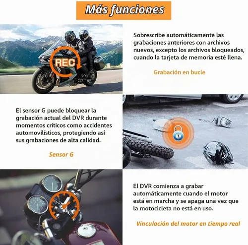 Vista 6 de VSYSTO D6WL - Cámara de salpicadero de motocicleta delantera y trasera, doble 1080P, cámaras impermeables con control de aplicación WiFi, grabación