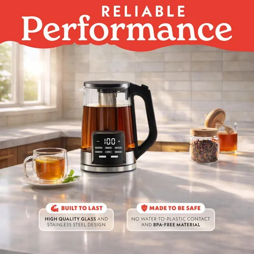 Vista 11 de Gourmia Hervidor eléctrico programable de vidrio – 1.7L Control de temperatura para té y café con pantalla táctil digital, 6 ajustes