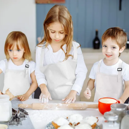 Vista 5 de Yaomiao Paquete de 4 delantales para niños, delantal ajustable con bolsillo, para cocinar, hornear, pintura, actividades
