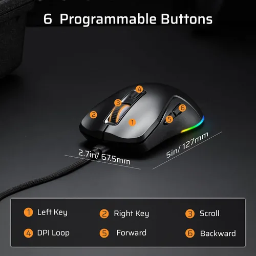 Vista 7 de LTC GM025 - Ratón inalámbrico trimodo para juegos, sensor PAW3311 de 12000 DPI, mouse ergonómico de 2.4 GHz/BT/cableado, 6 botones programables