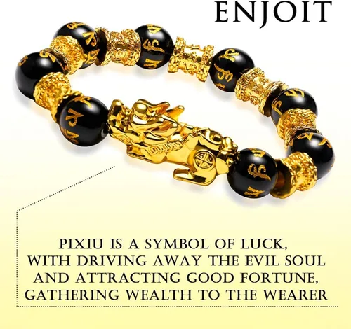 Vista 3 de EnjoIt 3 unids 0.472in Feng Shui negro obsidiana riqueza pulsera tallada a mano piedra mantra Pi Xiu pulsera para hombre mujer C2242