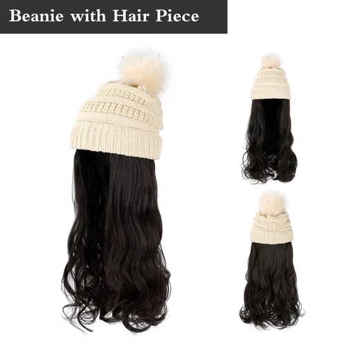 Vista 16 de AynnQueen - Gorro de invierno con extensiones de cabello desmontables para mujer.