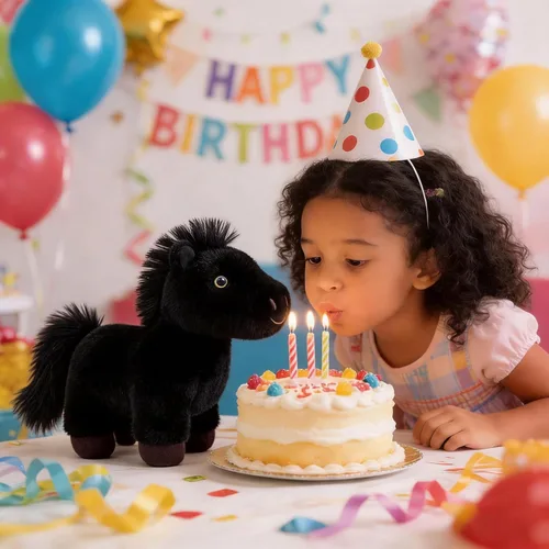 Vista 2 de PEACH CAT Animal de peluche de caballo de 8 pulgadas, lindo caballo de peluche suave, juguetes de peluche, regalos para niños, color negro
