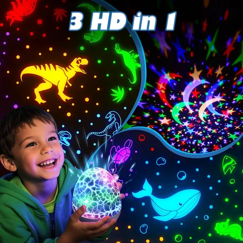 Vista 3 de PIKOY Juguetes de dinosaurio para niños de 3 a 5 años, regalos de Pascua para niños, juguetes de luz nocturna, proyector de luz nocturna, huevos
