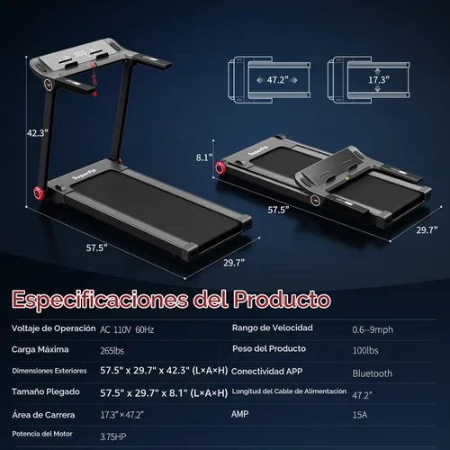 Vista 8 de Goplus Cinta de correr plegable de 3.75 HP, caminadora independiente Superfit con aplicación, 12 programas preestablecidos, pantalla LCD, monitor