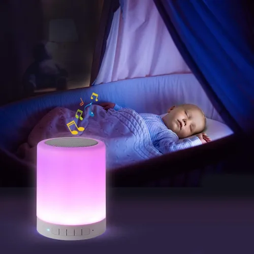 Vista 6 de KPR Altavoz Bluetooth con luz nocturna, altavoces Bluetooth inalámbricos portátiles, luz de mesa de noche con control táctil, altavoces al aire