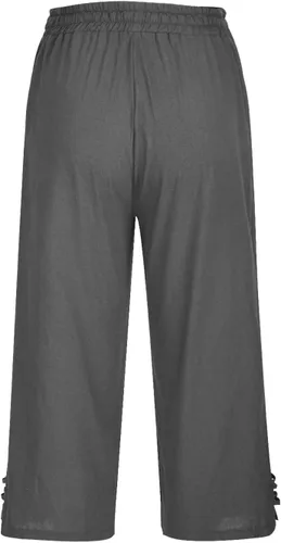 Vista 4 de Ceboyel Pantalones de lino para mujer, pantalones capri casuales de verano 2023, pantalones capri recortados, pantalones ligeros y cónicos, trajes