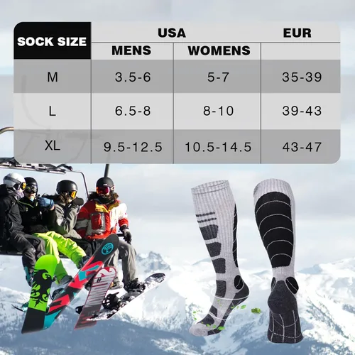 Vista 4 de Calcetines de esquí de lana merino térmicos hasta la rodilla, calcetines deportivos de snowboard para hombres y mujeres, caza