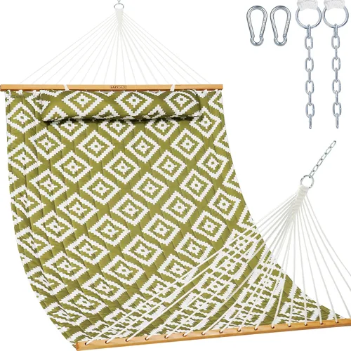 Vista 14 de Lazy Daze Hammocks Hamaca de tela acolchada de 12 pies con almohada suave, hamaca doble para 2 personas con barra separadora para patio exterior