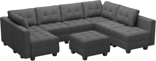 Vista 8 de Belffin Sofá modular convertible con diván reversible en forma de U con almacenamiento otomano modular con asientos de almacenamiento, color gris