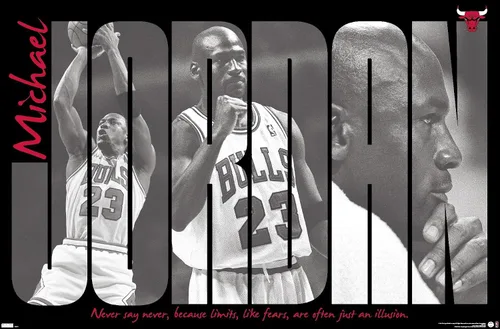 Vista 9 de Trends International Michael Jordan - Póster de pared con texto en inglés "Never Say Never Say Never", 22.4 pulgadas de largo x 14.7 pulgadas