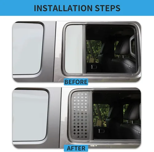 Vista 2 de Hoolcar Calcomanías para ventana de puerta trasera, cubierta de panel de vidrio de aleación de aluminio para Jeep Wrangler JL 2018-2021 y Unlimited