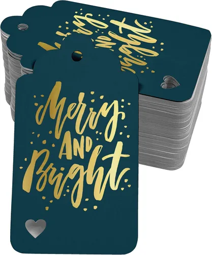 Vista 65 de Etiquetas colgantes con texto en inglés "Merry and Bright" (50 unidades)