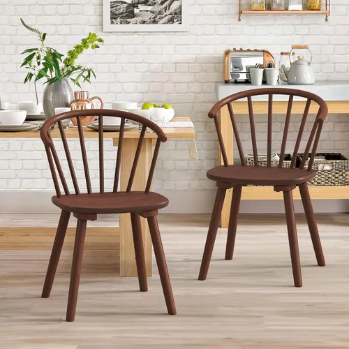 Vista 11 de LUE BONA Juego de 2 sillas de comedor negras, sillas de comedor de madera estilo granja con respaldo semicircular, silla de comedor con husos
