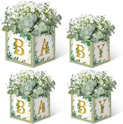 Vista 10 de TSVATE Decoraciones de cajas rosas para baby shower, 4 cajas de centro de mesa de baby shower, decoración de centro de mesa de primer cumpleaños