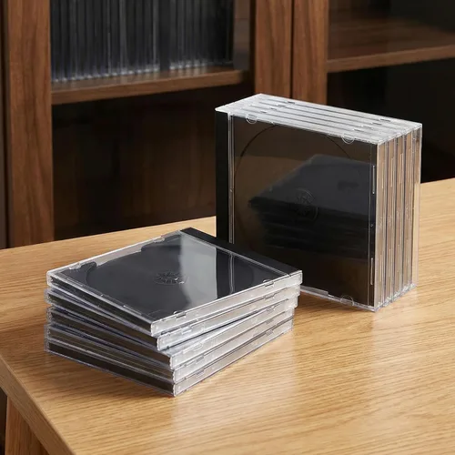 Vista 6 de 25 fundas para CD Jewel de 0.409 in, transparente, estándar, con bandeja negra montada, discos de plástico grueso, fundas protectoras de repuesto