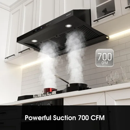 Vista 2 de GASLAND Master Campana extractora debajo del gabinete de 36 pulgadas, negro mate, 700 CFM para ventilador de escape de cocina de cocción de alta