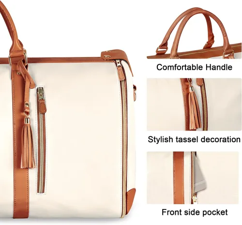 Vista 5 de Bolsa de mano para ropa, bolsa de lona grande de piel sintética, beige (C-beige), Bolso