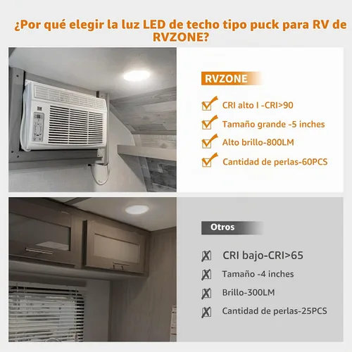 Vista 4 de RVZONE Luces Interiores para RV, Luz LED de Techo Tipo Disco de 5 Pulgadas para RV Regulable de 12 Voltios, Luces LED de 12V Tipo Disco para RV