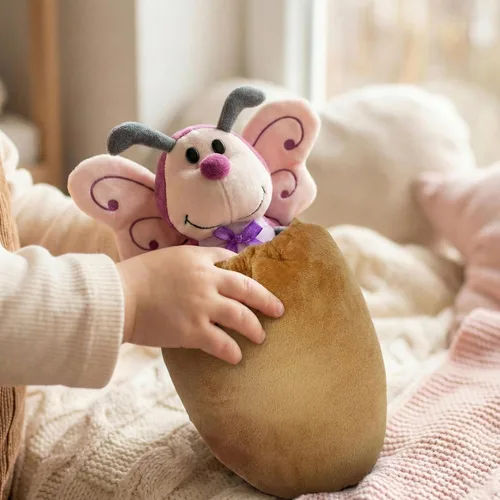 Vista 8 de Peluche de mariposa con bolsa de capullo, 12 pulgadas, color morado para niñas pequeñas Soft polyester metamorphosis pretend play toy with