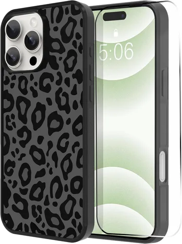 Vista 84 de TEAUGHT Compatible con iPhone 11 Funda con patrón lindo estampado de leopardo negro guepardo + protector de pantalla a prueba de golpes, funda