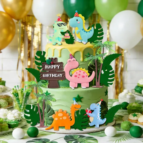 Vista 2 de Decoración de dinosaurio para tartas de cumpleaños Rosa