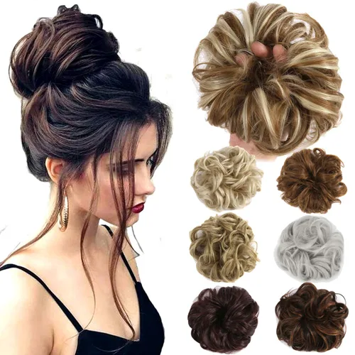 Vista 10 de Lelinta - Extensiones de pelo ondulado y rizado, peluca en una liga de cabello en forma de rodete y moño