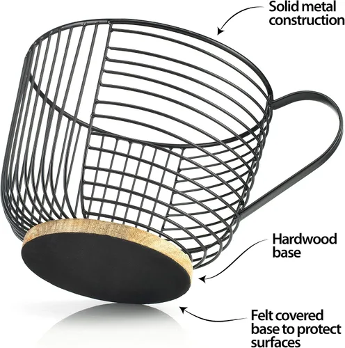 Vista 2 de Soporte para cápsulas de café - Soporte de taza K de gran capacidad con base de madera negra - Decoración moderna de cesta de café para encimera